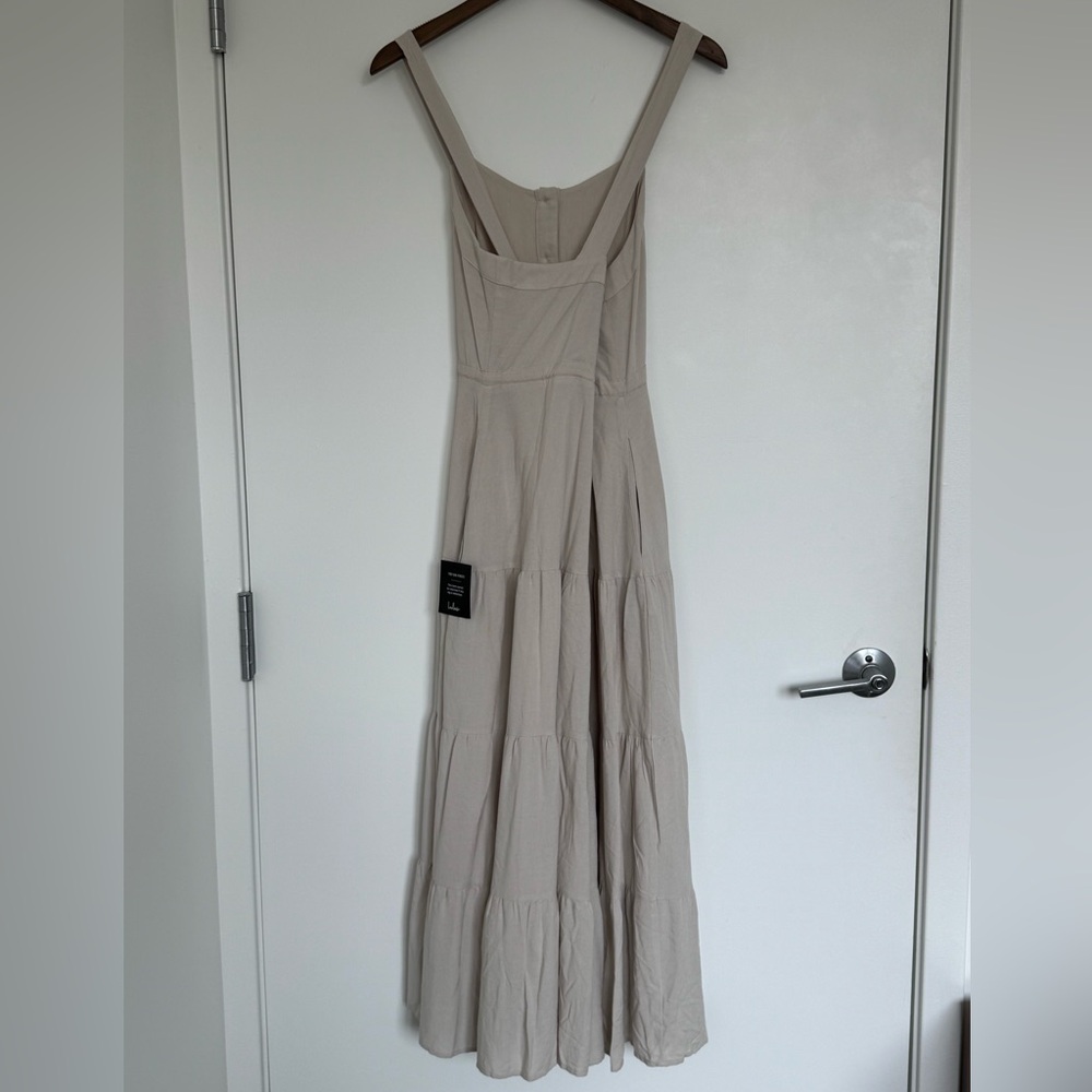 Lulu's Cream Tiered Midi Dress with Button Front - Picture 5 of 15
